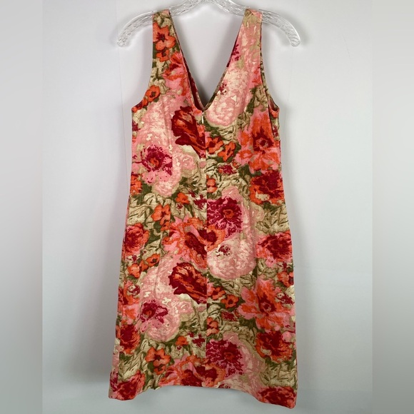 Talbots Red Pink Fall Floral V Neck Knee Length Dress 100% Cotton Pockets Sz 10 - Picture 2 of 9